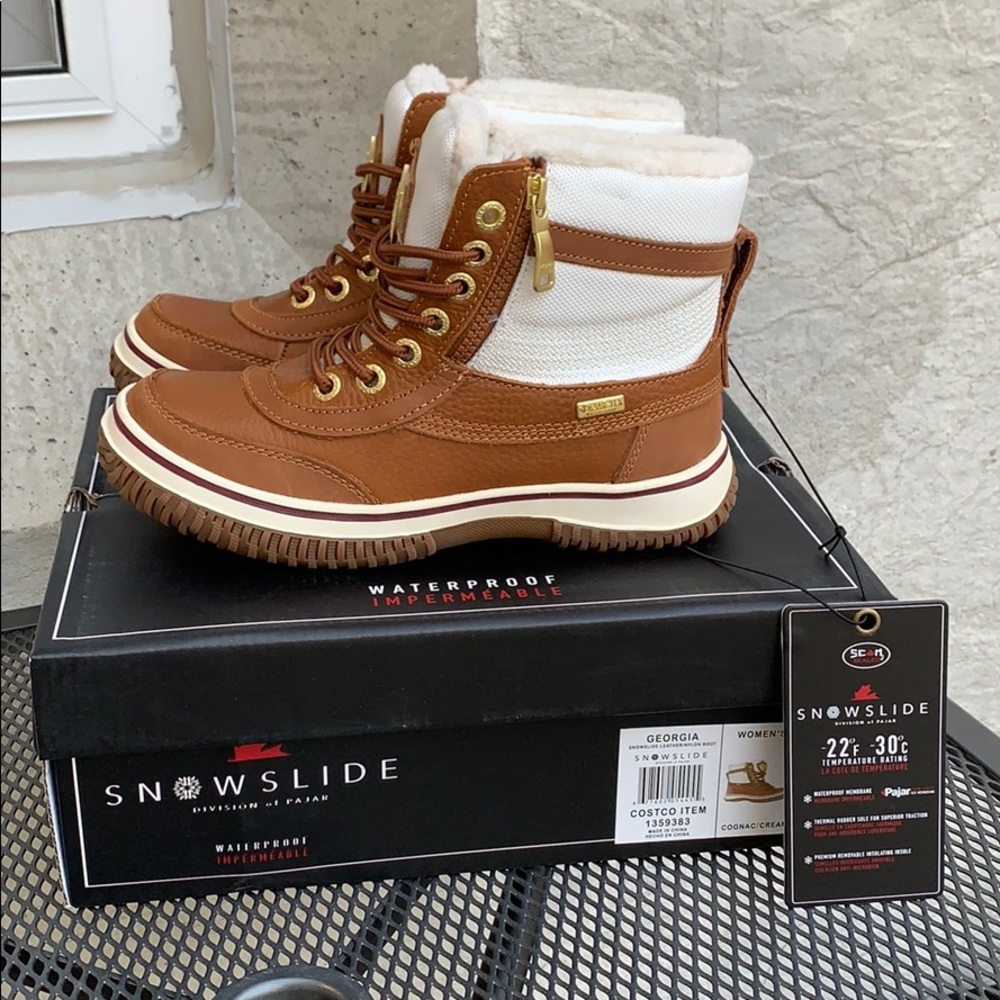 NIB Snowslide Georgia Boots Cognac Nylon Leather